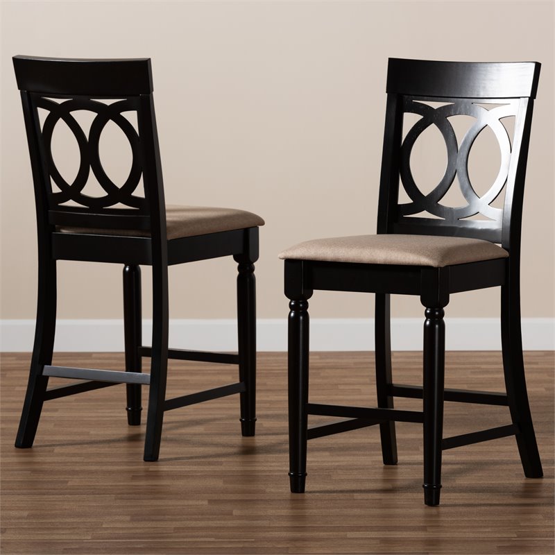 Set of 2 Baxton Studio Verina Sand Upholstered Wood Counter stools