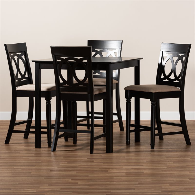 Baxton Studio Verina Sand Upholstered Espresso Wood 5-piece Pub Set