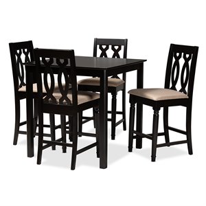 Baxton Studio Darcie Sand Upholstered Espresso Wood 5-piece Pub Set