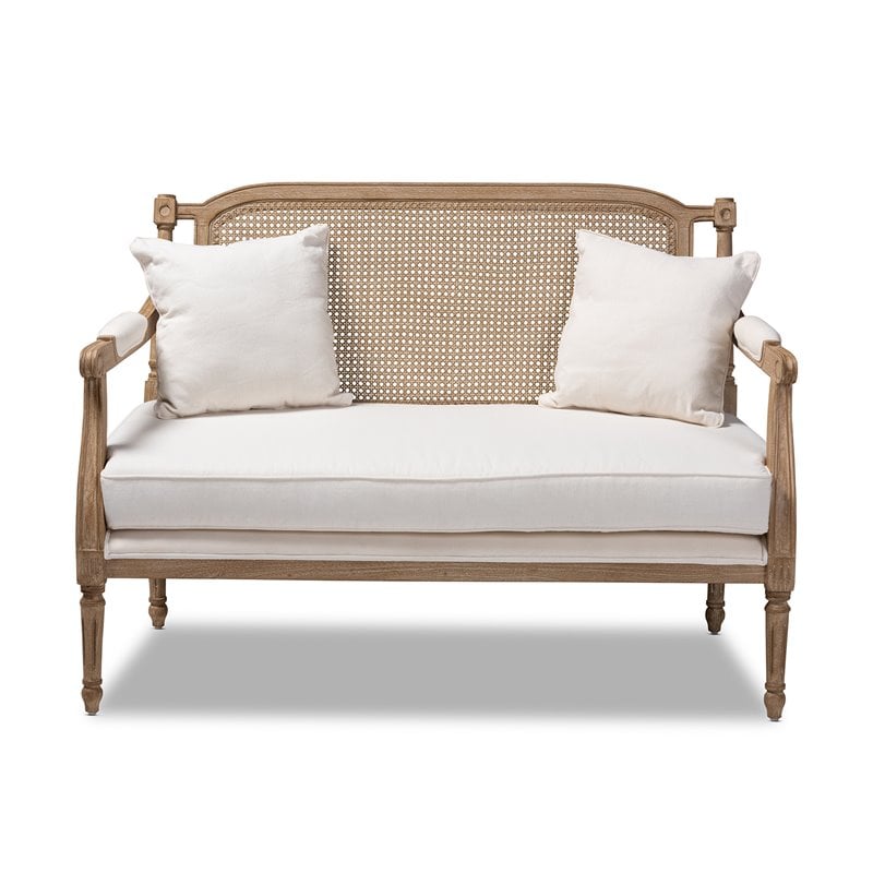 Baxton Studio Clemence Ivory Upholstered Whitewashed Wood Armchair