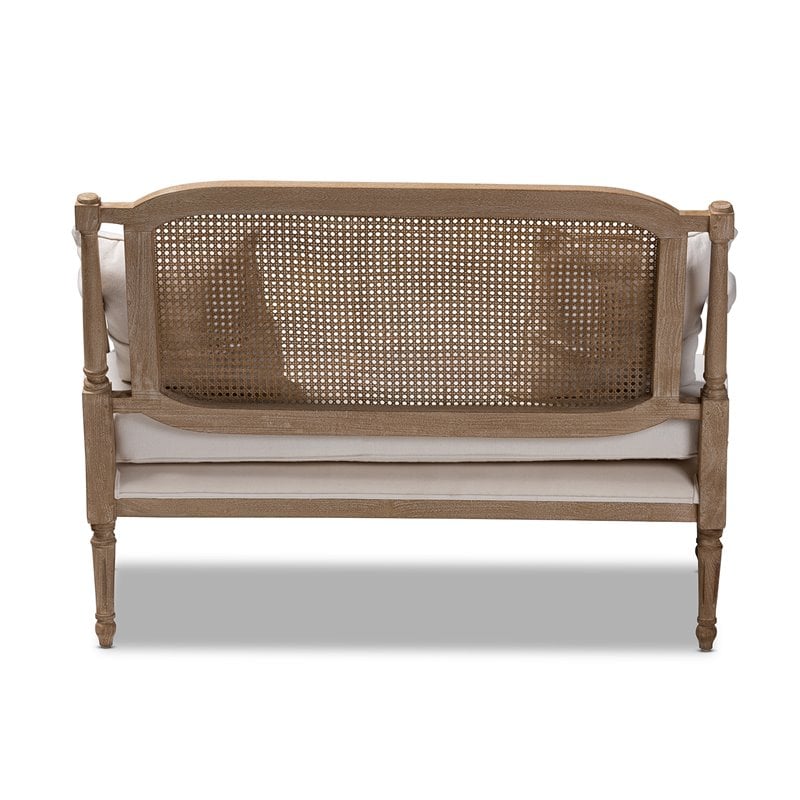 Baxton Studio Clemence Ivory Upholstered Whitewashed Wood Armchair