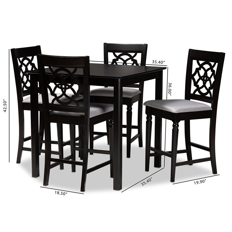 Baxton Studio Arden Grey Upholstered Espresso Wood 5-piece Pub Set