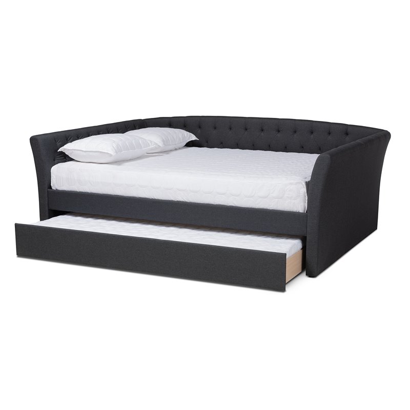 Baxton Studio Delora Full Size Dark Grey Upholstered Daybed with Trundle