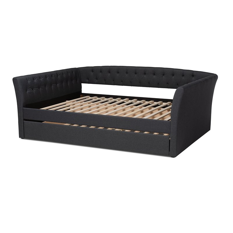 Baxton Studio Delora Full Size Dark Grey Upholstered Daybed with Trundle