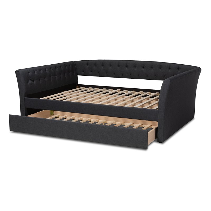 Baxton Studio Delora Full Size Dark Grey Upholstered Daybed with Trundle