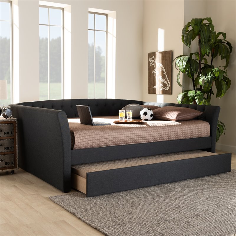 Baxton Studio Delora Full Size Dark Grey Upholstered Daybed with Trundle