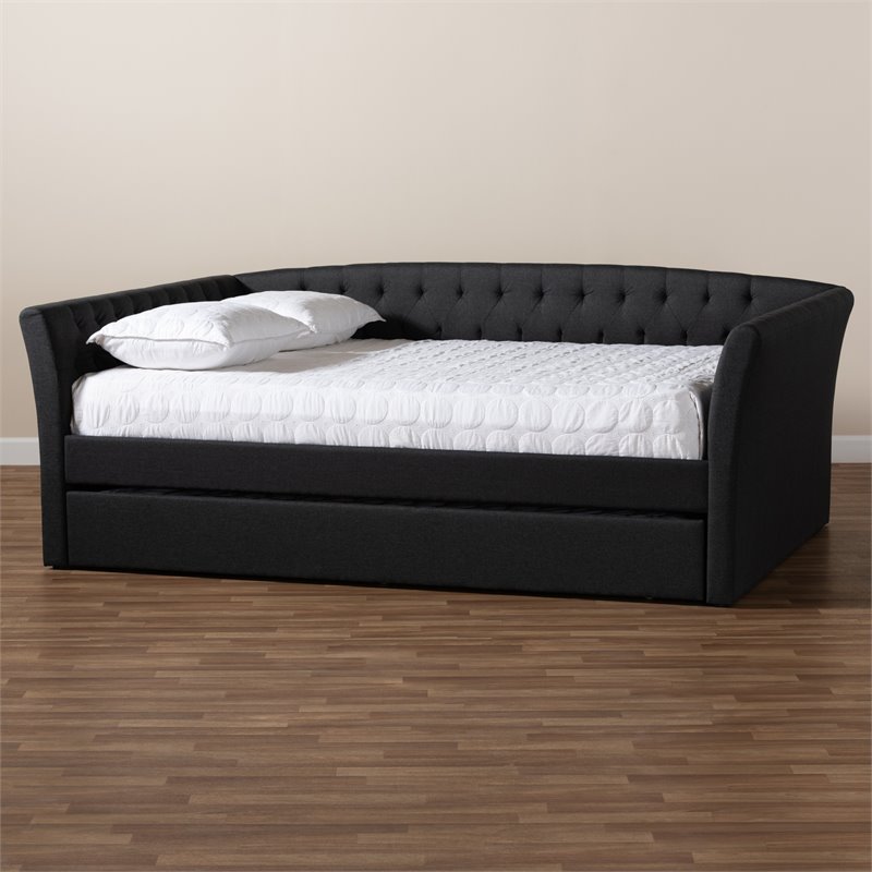Baxton Studio Delora Full Size Dark Grey Upholstered Daybed with Trundle