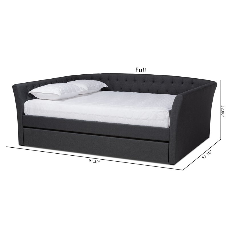 Baxton Studio Delora Full Size Dark Grey Upholstered Daybed with Trundle