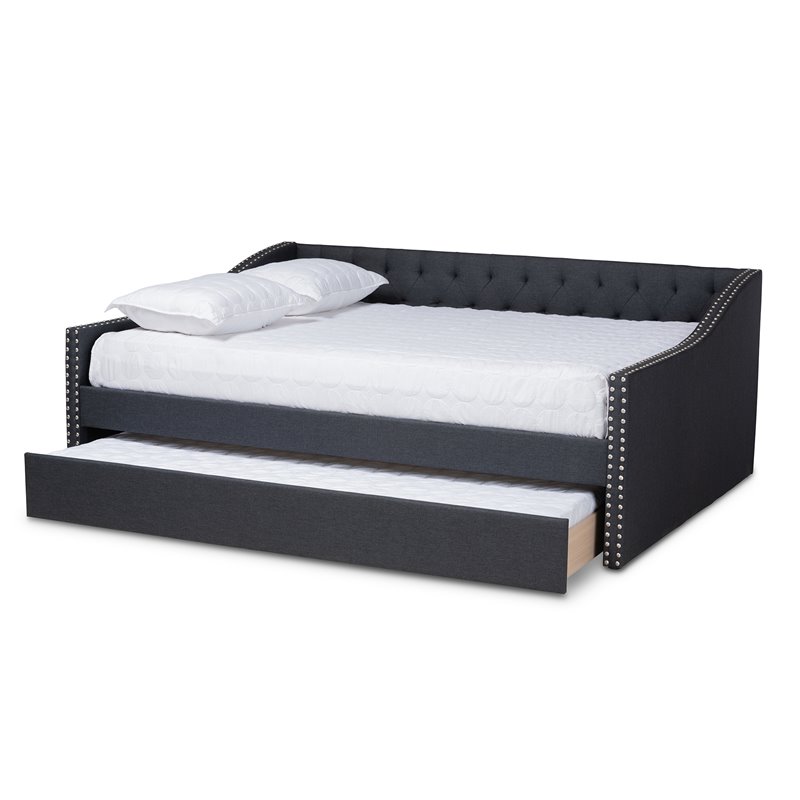 Baxton Studio Haylie Queen Size Dark Grey Upholstered Daybed with Trundle