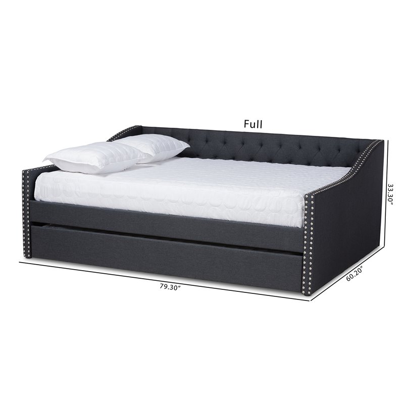 Baxton Studio Haylie Queen Size Dark Grey Upholstered Daybed with Trundle