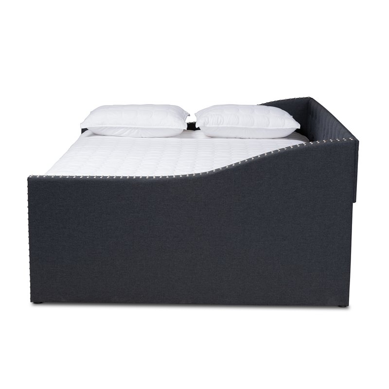 Baxton Studio Haylie Queen Size Dark Grey Upholstered Daybed with Trundle