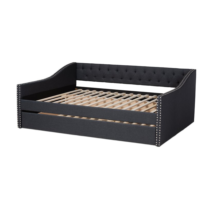 Baxton Studio Haylie Queen Size Dark Grey Upholstered Daybed with Trundle