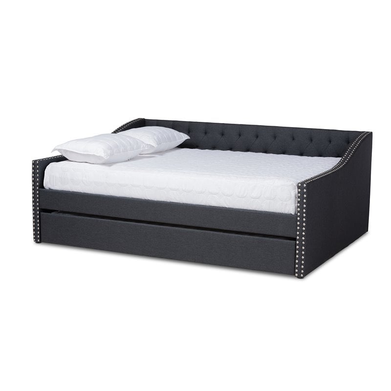 Baxton Studio Haylie Queen Size Dark Grey Upholstered Daybed with Trundle