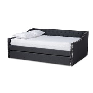 Baxton Studio Haylie Queen Size Dark Grey Upholstered Daybed with Trundle