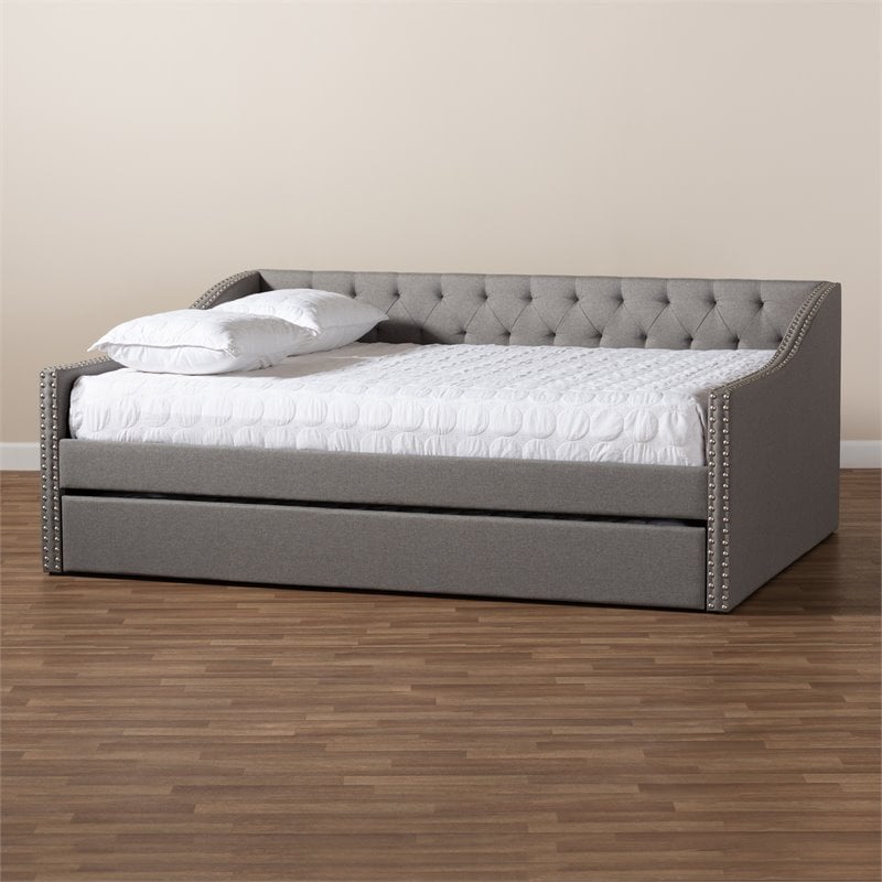 Baxton Studio Haylie Full Size Light Grey Upholstered Daybed with Trundle