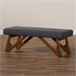 Baxton Studio Rika Dark Grey Upholstered Walnut Brown Boomerang Bench
