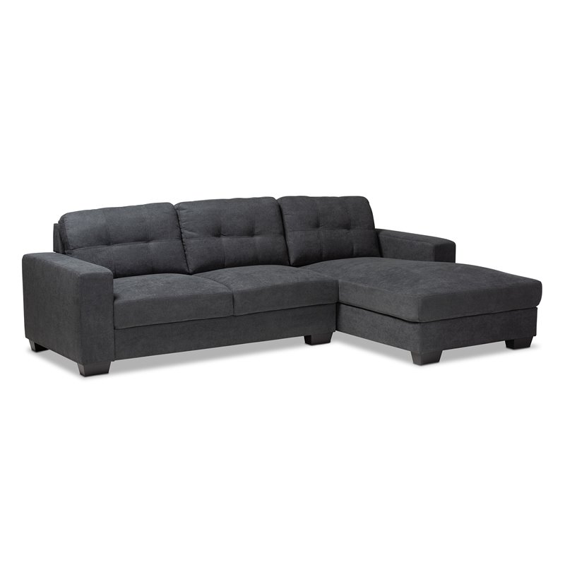 Baxton Studio Langley Dark Grey Sectional Sofa with Right Facing Chaise