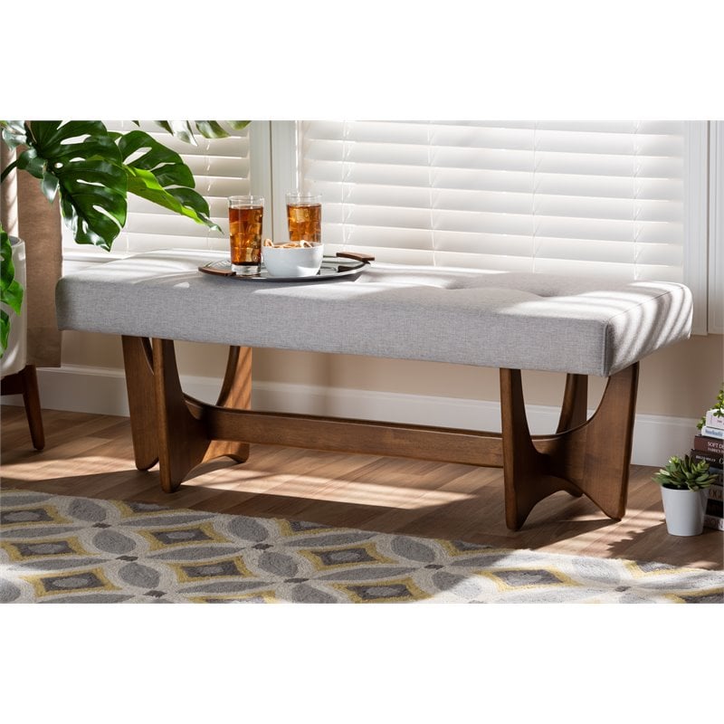 Baxton Studio Theo Grayish Beige Upholstered Brown Finished Bench