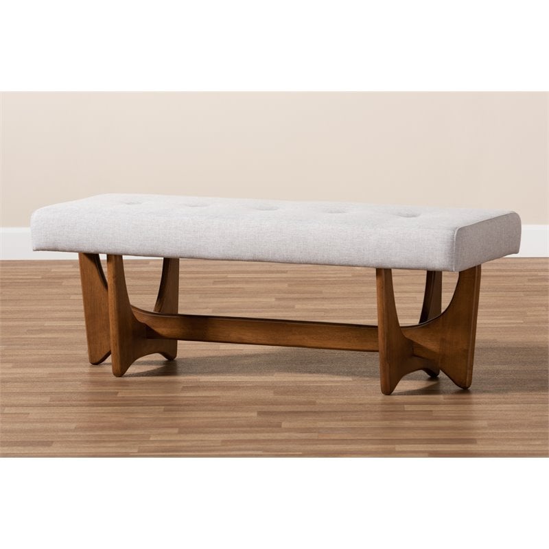 Baxton Studio Theo Grayish Beige Upholstered Brown Finished Bench