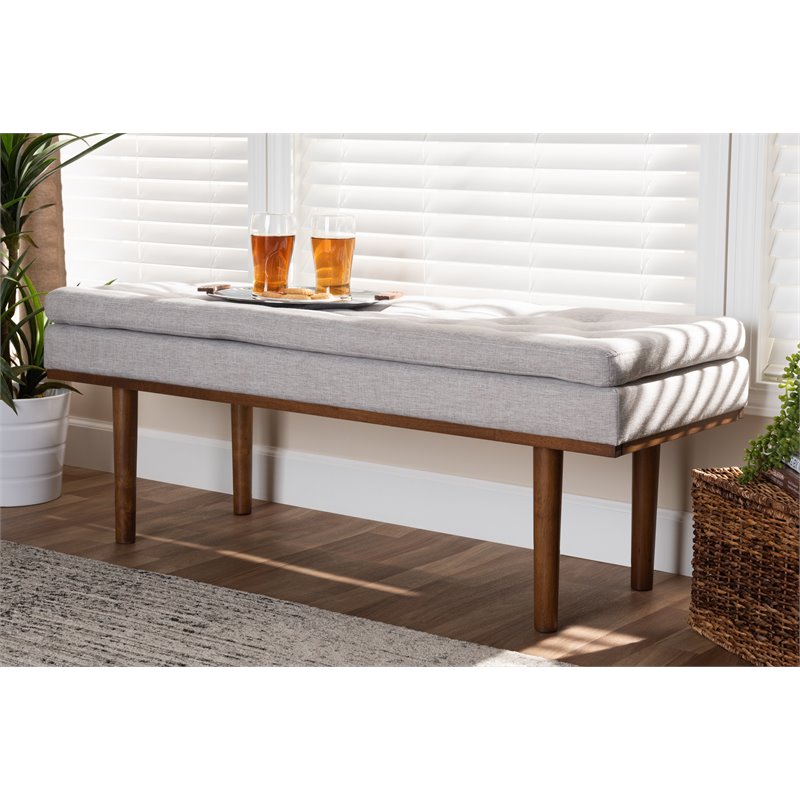 Baxton Studio Arne Grayish Beige Upholstered Brown Finished Bench