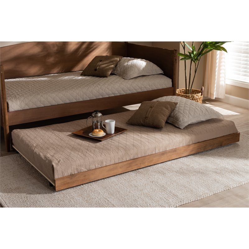 Baxton Studio Veles Twin Size Ash Brown Finished Trundle Bed