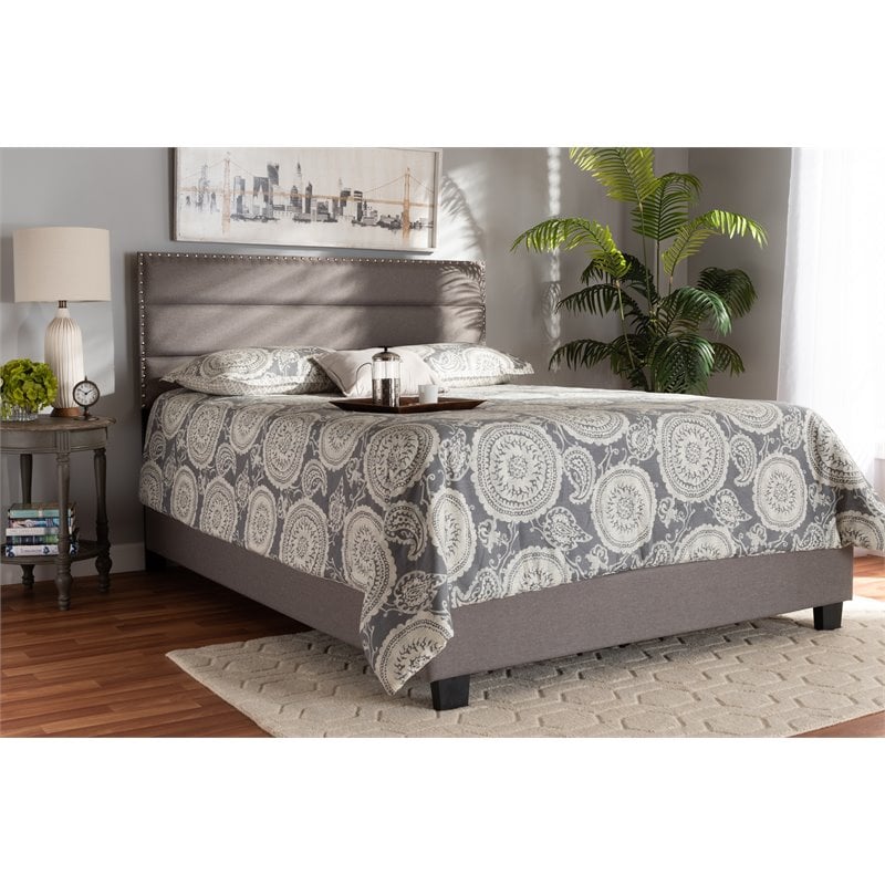 Baxton Studio Ansa Full Size Gray Fabric Upholstered Bed