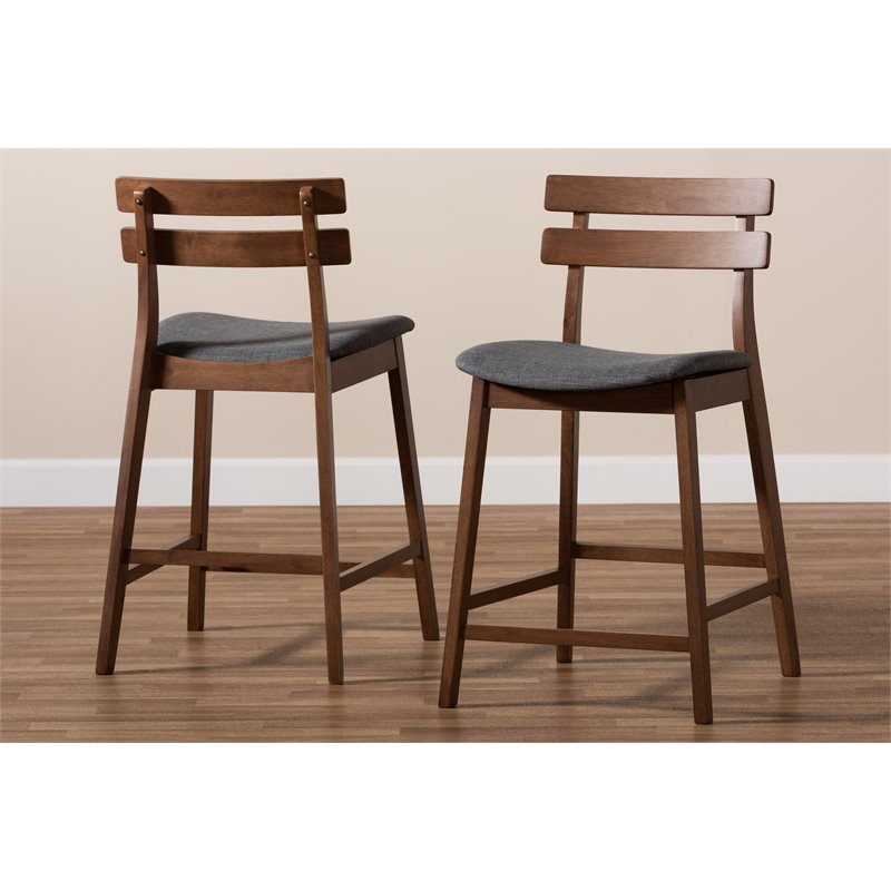Set of 2 Baxton Studio Larine Dark Gray Upholstered Wood Counter Stools