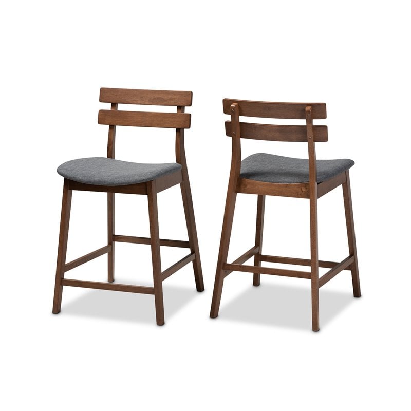 Set of 2 Baxton Studio Larine Dark Gray Upholstered Wood Counter Stools