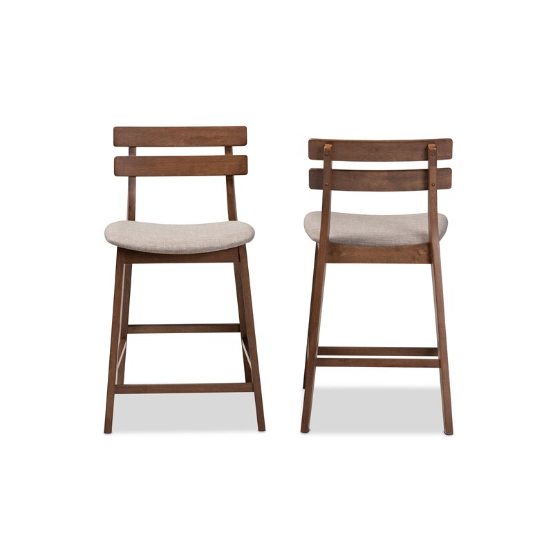 Set of 2 Baxton Studio Larine Gray Upholstered Wood Counter Stools