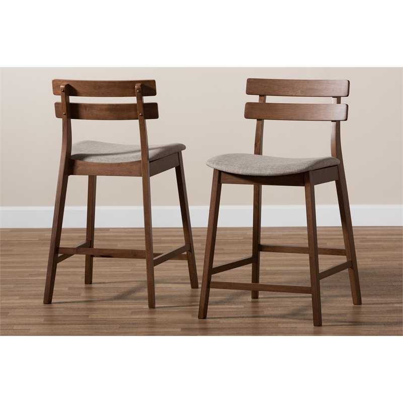 Set of 2 Baxton Studio Larine Gray Upholstered Wood Counter Stools