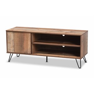Baxton Studio Iver 1-Door Wood TV Stand in Rustic Oak