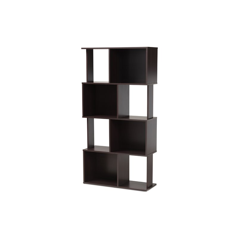 Baxton Studio Riva Dark Brown Finished Geometric Wood Bookshelf