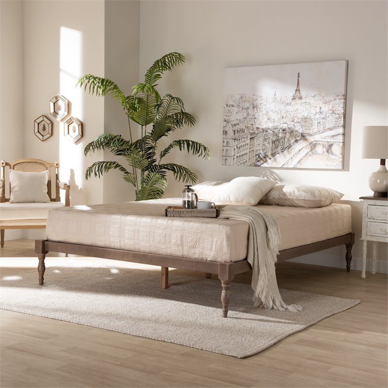 Baxton Studio Iseline Queen Size Oak Finished Wood Platform Bed Frame