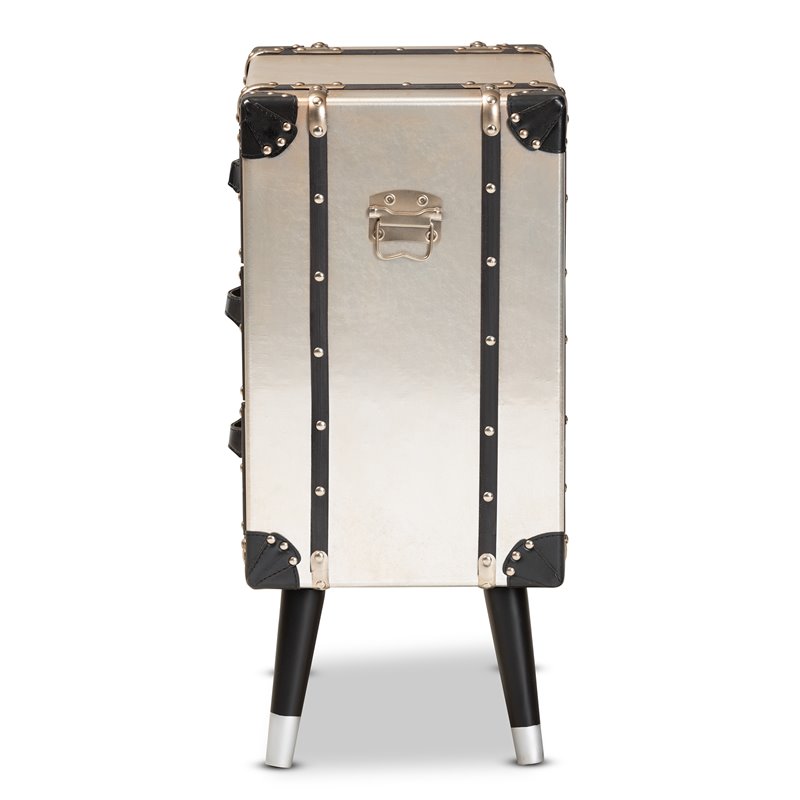 Baxton Studio Dilan Antique Silver Metal Trunk Inspired 3-Drawer End Table