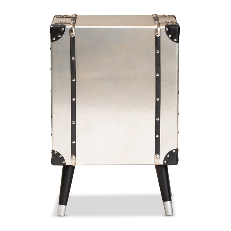 Baxton Studio Dilan Antique Silver Metal Trunk Inspired 3-Drawer End Table