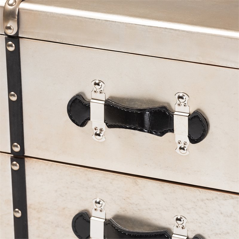 Baxton Studio Dilan Antique Silver Metal Trunk Inspired 3-Drawer End Table