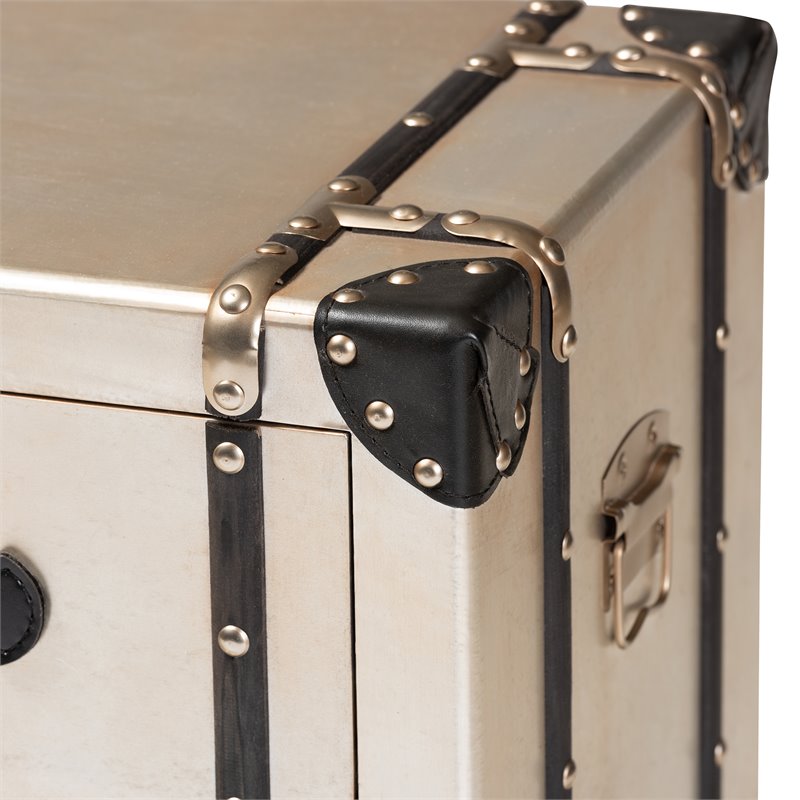 Baxton Studio Dilan Antique Silver Metal Trunk Inspired 3-Drawer End Table