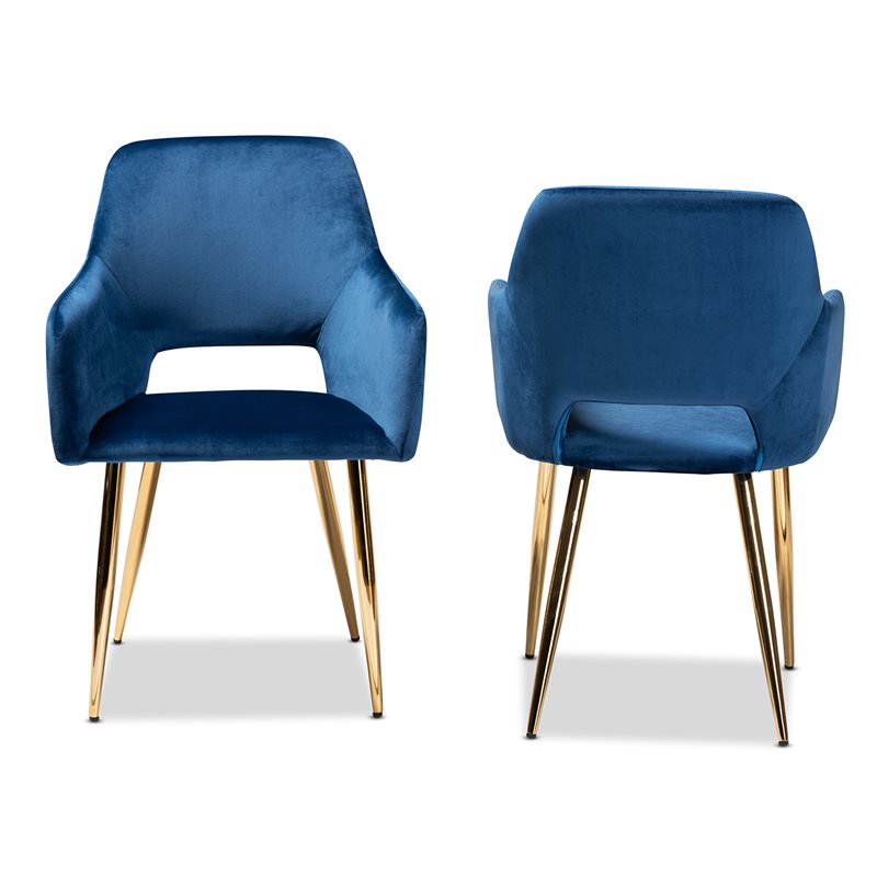 Set of 2 Baxton Studio Germaine Navy Blue Velvet Metal Dining Chairs