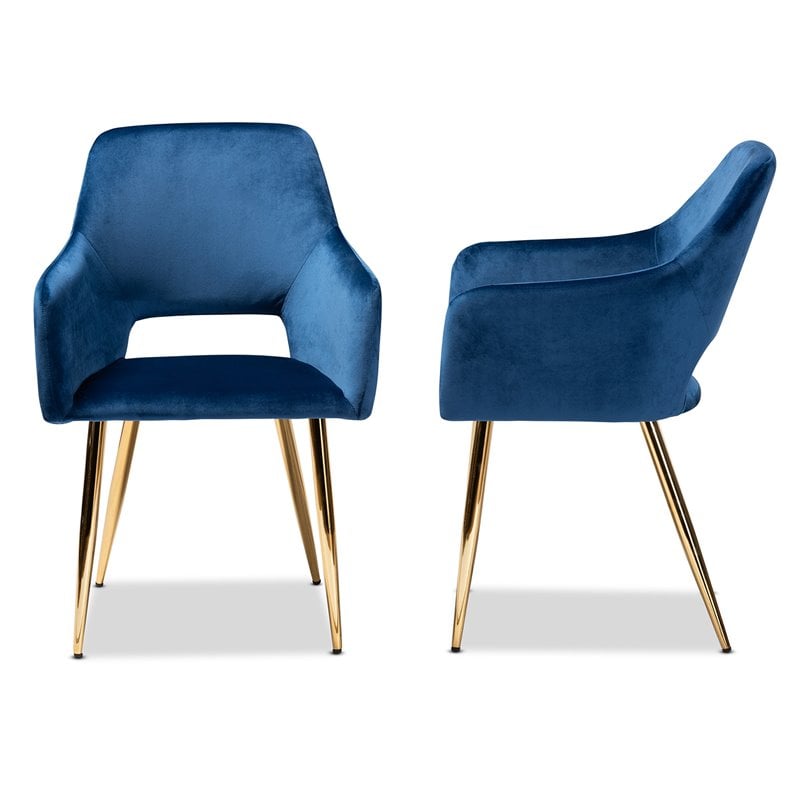 Set of 2 Baxton Studio Germaine Navy Blue Velvet Metal Dining Chairs