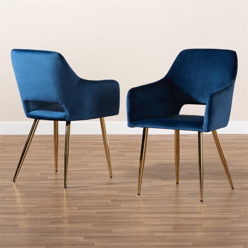 Set of 2 Baxton Studio Germaine Navy Blue Velvet Metal Dining Chairs