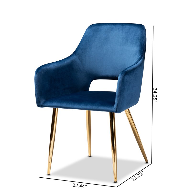 Set of 2 Baxton Studio Germaine Navy Blue Velvet Metal Dining Chairs
