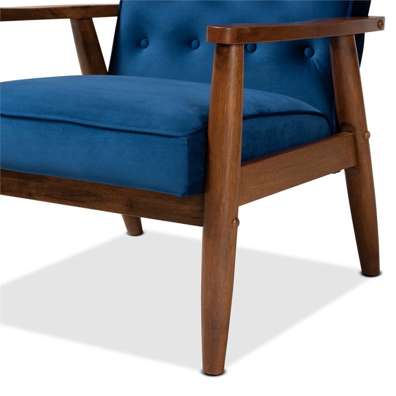 Baxton Studio Sorrento Navy Blue Velvet Upholstered Wood Lounge Chair