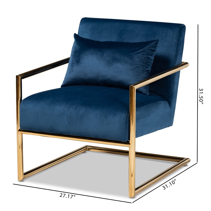 Baxton Studio Mira Navy Blue Velvet Upholstered Metal Lounge Chair
