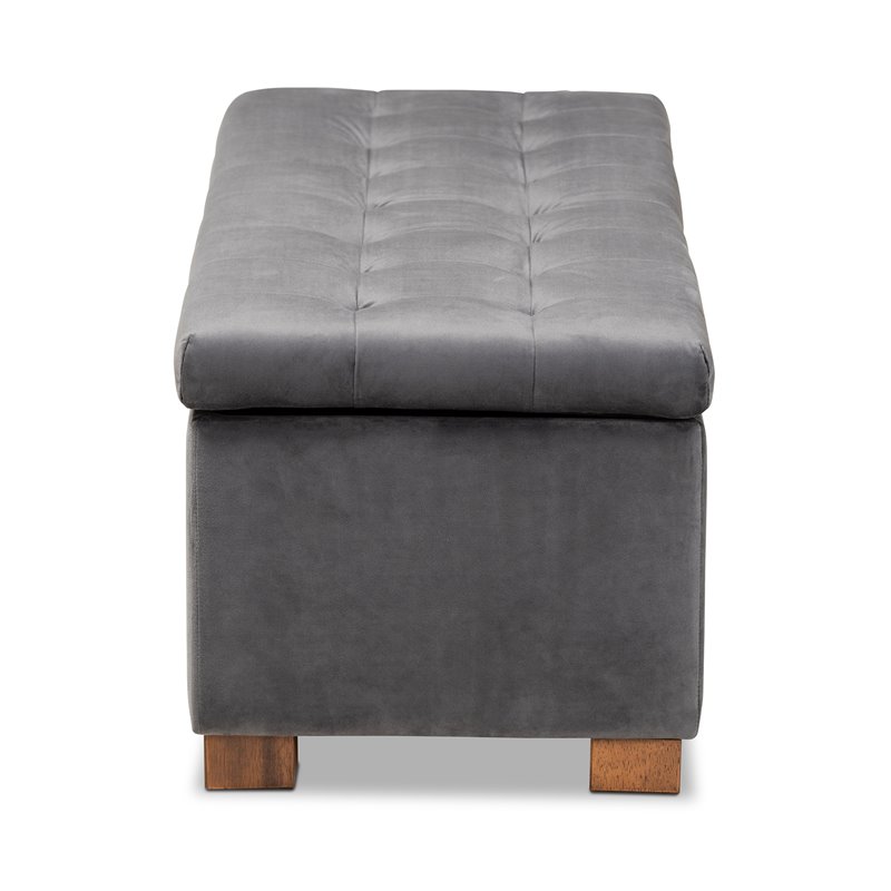 Baxton Studio Roanoke Grey Velvet Upholstered Storage Ottoman Bench