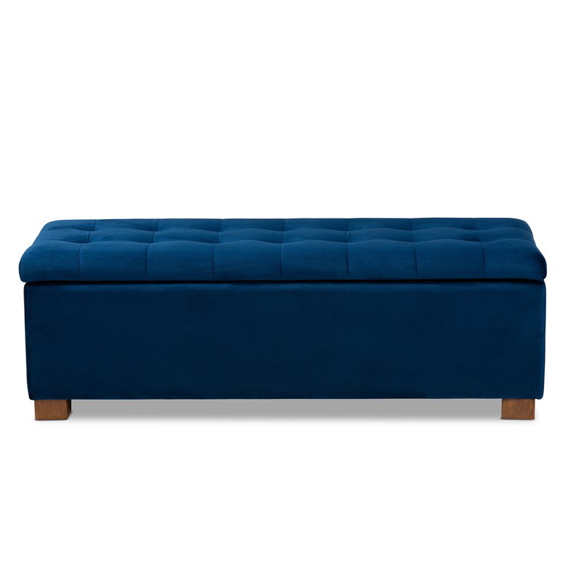 Baxton Studio Roanoke Navy Blue Velvet Upholstered Storage Ottoman Bench