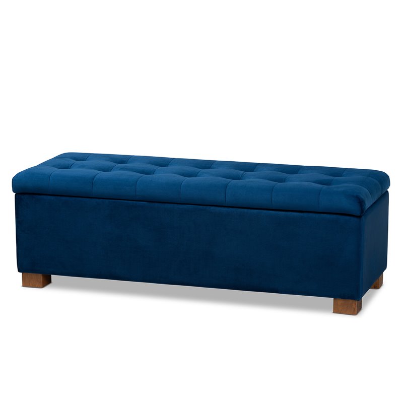 Baxton Studio Roanoke Navy Blue Velvet Upholstered Storage Ottoman Bench