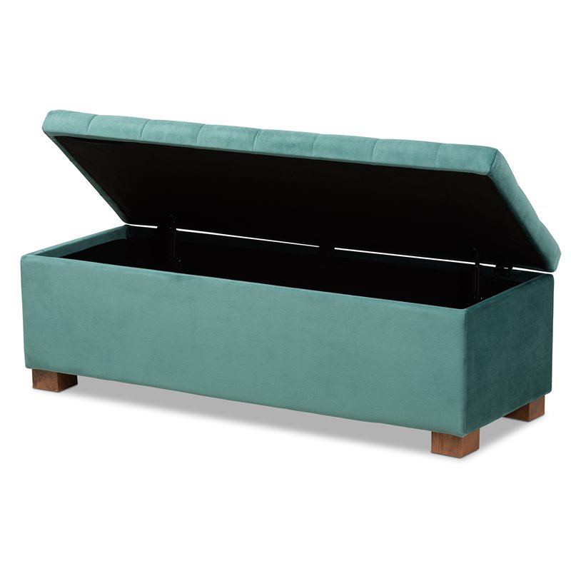 Baxton Studio Roanoke Teal Blue Velvet Upholstered Storage Ottoman Bench