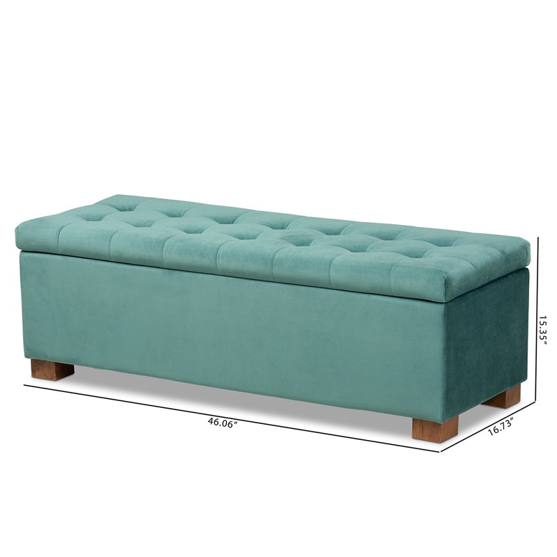 Baxton Studio Roanoke Teal Blue Velvet Upholstered Storage Ottoman Bench