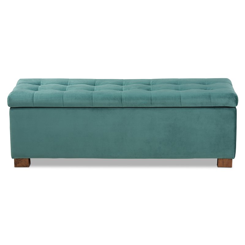 Baxton Studio Roanoke Teal Blue Velvet Upholstered Storage Ottoman Bench
