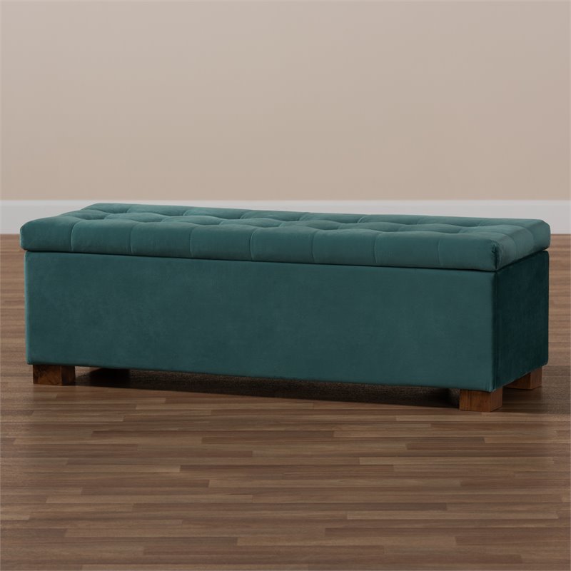 Baxton Studio Roanoke Teal Blue Velvet Upholstered Storage Ottoman Bench